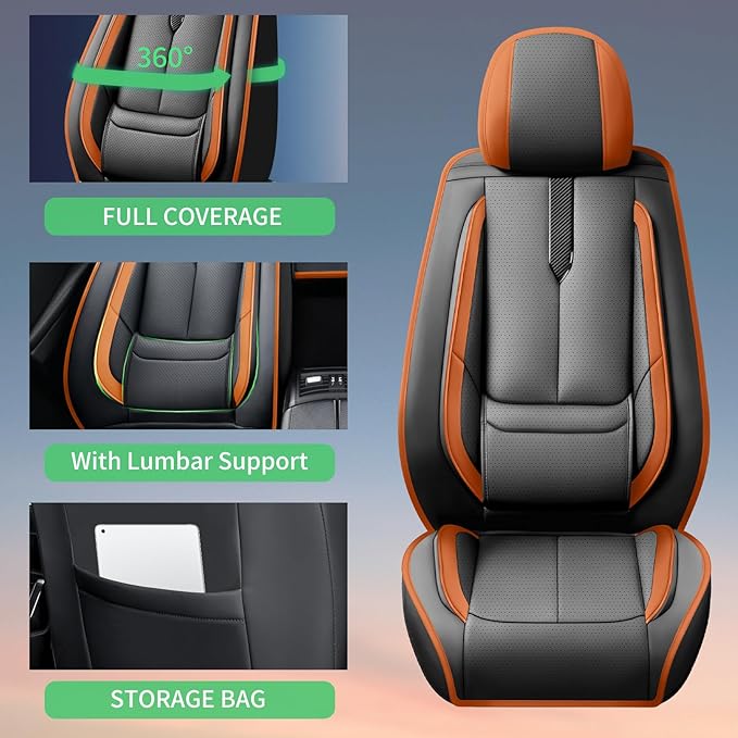 Fit Camry Car Seat Covers for Toyota Camry 2012-2024 2025 2026 -Upgraded Premium Waterproof & Breathable Leather,Airbag Compatible,All-Weather Seat Cushion Protector,Full Set,Black-Brown