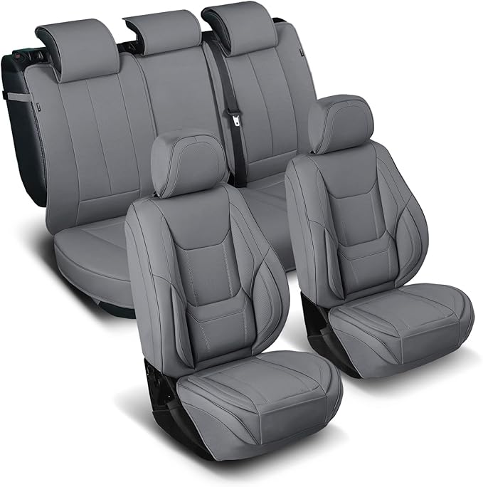 Coverland Custom Fit Car Seat Covers for SUV Compatible with [2007-2015 Lincoln MKX] Premium Car Seat Cover Water Resistant Leather Non-Slip Interior Protector [Full Set Dark Gray - Size Chart X89]