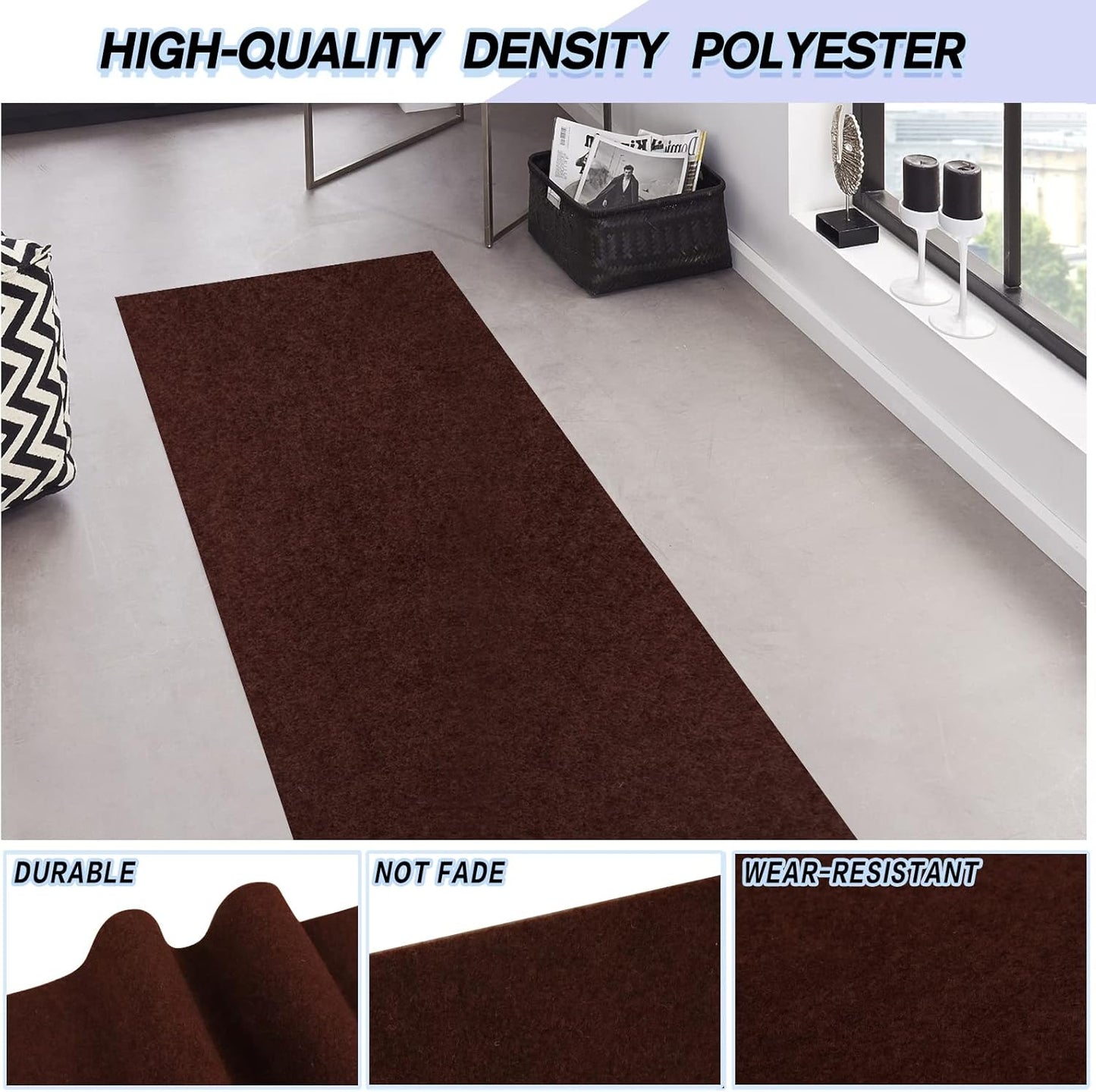 Custom Size Backed Non-Slip Area Rugs Runner, Easy Clean, Waterproof Runner Rugs for Hallway Entryway, Kitchen, Laundry, 2FT x 60FT, Brown