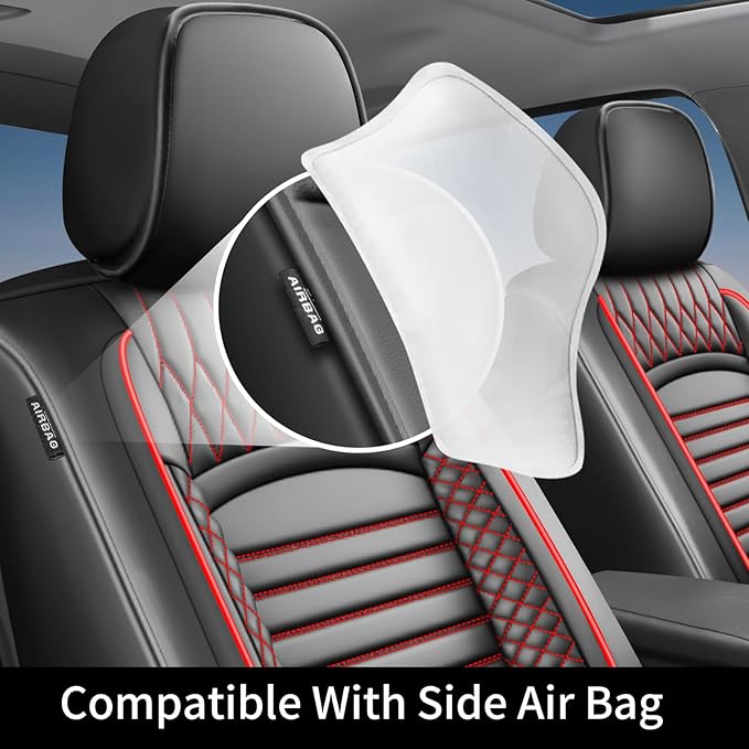 Fit 4Runner Car Seat Covers (5 Seats) for Select Toyota 4Runner 2003-2024 2025 2026 - Full Coverage Leather,Airbag Compatible,Waterproof & All Weather Seat Cushion Protector,Full Set,Black+Red