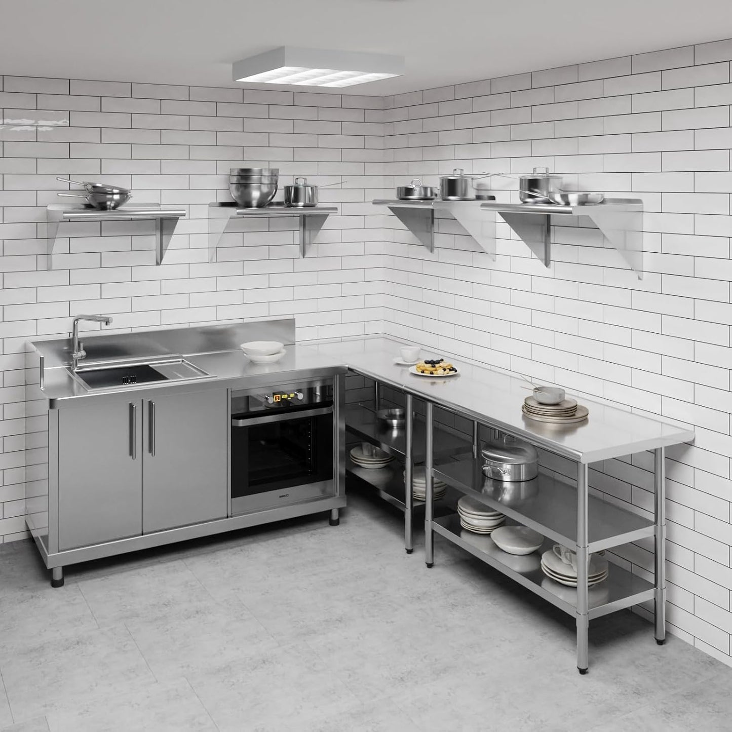 AmGood 24" Long X 16" Deep Stainless Steel Wall Shelf | NSF Certified | Appliance & Equipment Metal Shelving | Kitchen, Restaurant, Garage, Laundry, Utility Room