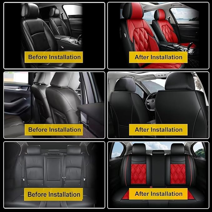 AOMSAZTO Car Seat Covers Full Set Fit for Buick Envision 2016-2026 Waterproof Faux Leather Car Seat Cushions Automotive 5 Seat Covers Set（Black&Red）