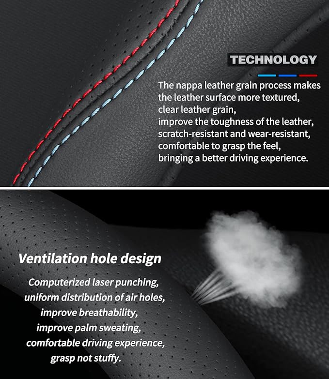 Custom-Fit for Maserati Steering Wheel Cover, Premium Leather Car Steering Wheel Cover with Logo, Non-Slip, Breathable, for Maserati Accessories (A-Style,for Maserati)