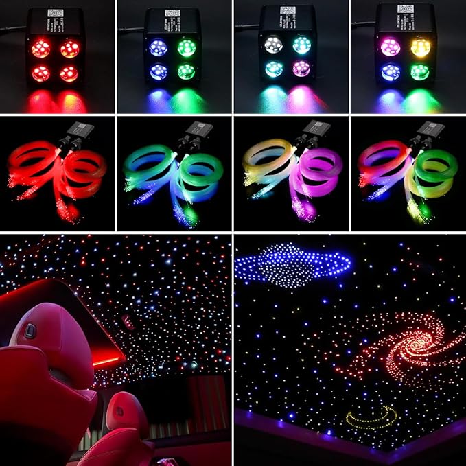 AKEPO 36W 4 Color Twinkle Fiber Optic Starlights Headliner Lights Kit, Optical Fibers Music Sync Bluetooth APP Control Starlight Kit, 1000pcs*13.1ft