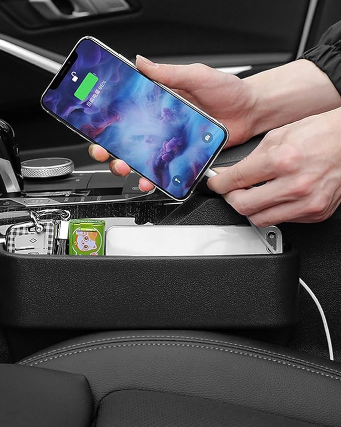 Car Seat Gap Filler Organizer, Seat Side Gap Plug with Storage Avoids Things Falling, Universal Fit Fill the Gap Between Seat and Console, Perfect for Car, SUV, Truck (Black-1 Pack)
