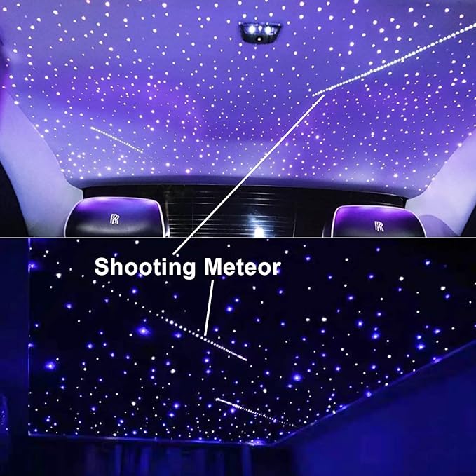 AMKI 144pcs*0.04in*13.1ft Pure White 18LED Meteor Shooting Stars Effect Fiber Optic Lights Kit,20 Modes Meteor Light Engine with Bluetooth+RF Remote Control