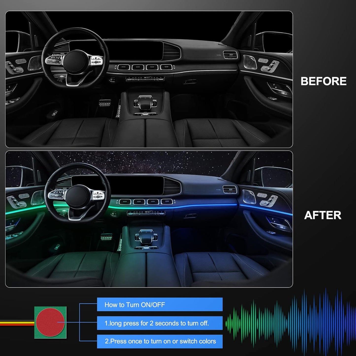 Acrylic Interior Car LED Strip Light with Wireless APP, RGB Dreamcolor 2 in 1 Ambient Lighting Kits, 16 Million Colors Sound Active Function Car Neon Lights, Sync to Music (dreamcolor 2 in 1)