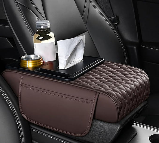 Car Armrest Center Console Cover for Subaru XV/Subaru Crosstrek (GP) 1.Gen 2012 2013 2014 2015 2016 2017, Center Console Pad with Cup Holder, Multifunctional Armrest Cushion,C Coffee