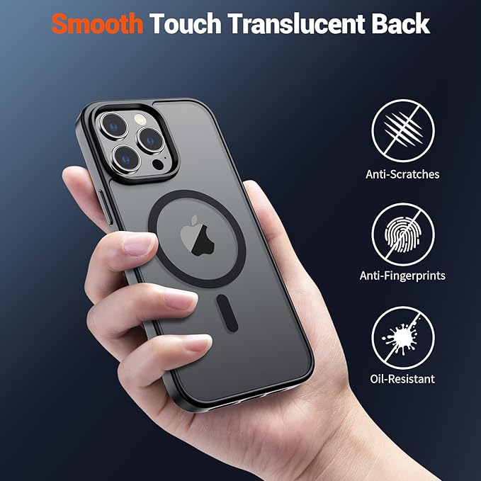 SUPFINE Magnetic for iPhone 14 Pro Case (Compatible with MagSafe) (Military Grade Drop Protection) Slim Translucent Matte Shockproof with Anti-Fingerprint Phone Case, Black