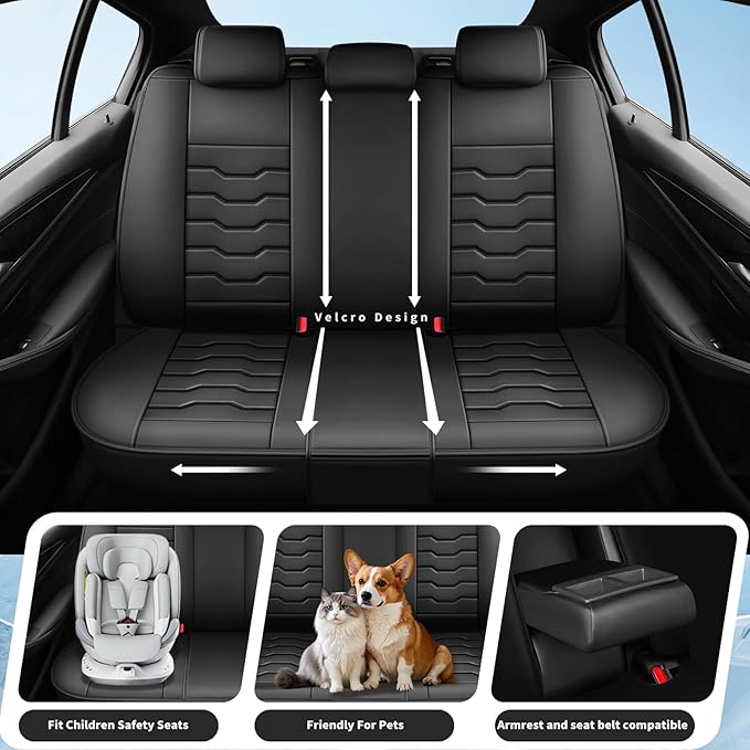 Fit Frontier Car Seat Covers Compatible with Nissan Frontier 2010-2025 2026 - Premium Leather， Waterproof Breathable， All-Weather Seat Cushion Protecto&Airbag Compatible (2 Front Seat Black)