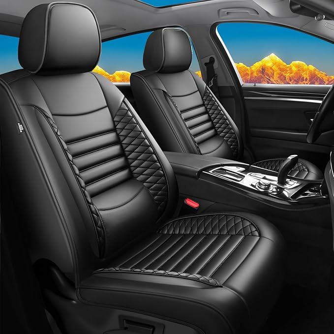 Fit Highlander Car Seat Covers (5 Seats) for Select Toyota Highlander 2007-2026 - Full Coverage Leather,Airbag Compatible, Waterproof & All Weather Seat Cushion Protector,Full Set,Black