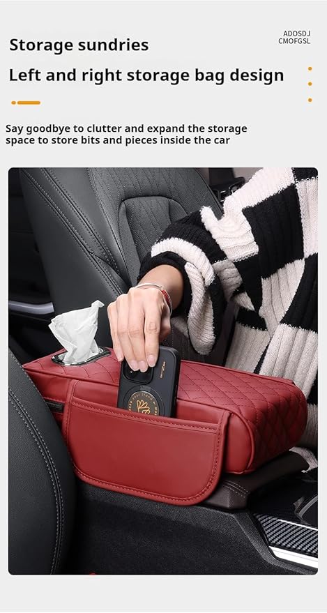 Center Console Cover Arm Rest Cushion Leather Car Armrest Box Pad with Pocket and Tissue Box Auto Armrest Cover for Sedan Vehicle (Coffee)