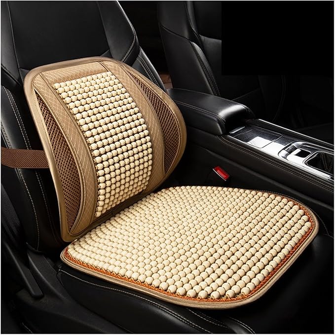 Car Seat Chair Back Cushion for Toyota RAV4 Prime 2025, Wooden Beads Ventilate Mesh Lumbar Brace Strong Durable Relieve Fatigue Summer Interior Accessories,B-Backrest