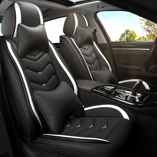 Car Seat Covers for Lexus ES 350 2007-2026, Premium Nappa Leather Car Seat Cover, Stylish Sport Seat Covers， Automobile Seat Cover Sets.(Luxury 2 Seats/Black White)