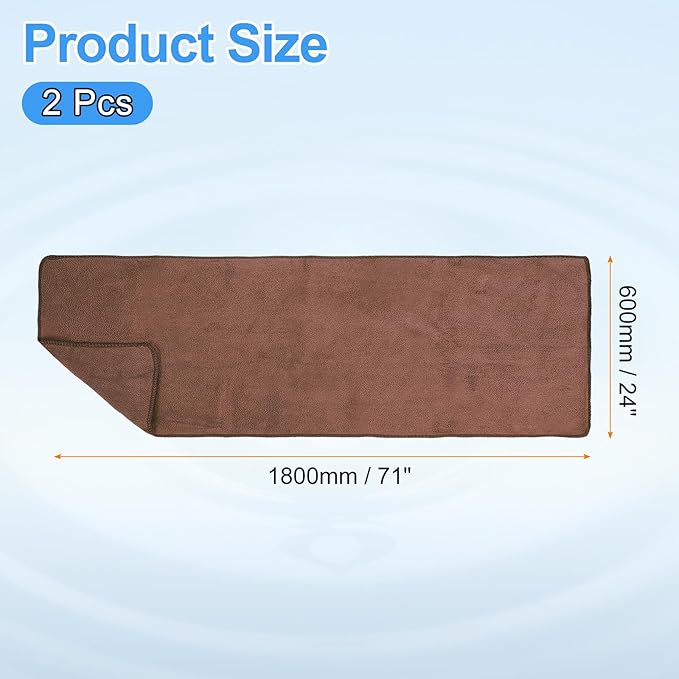 HARFINGTON 2 Pack Microfiber Cleaning Cloth, 71" x 24" Multi-Functional Cleaning Towels Reusable Absorbent Rags for Car Wash Kitchen Household Window Clean, Brown