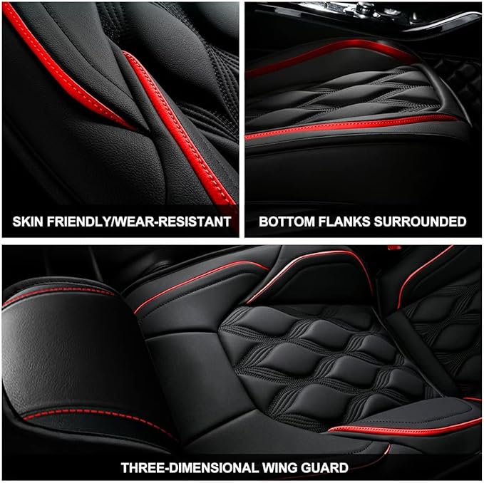 AOMSAZTO Car Seat Covers Full Set Fit for Hyundai Santa Cruz 2022-2026 Waterproof Faux Leather Car Seat Cushions Automotive 5 Seat Covers Set（Black&Redline）