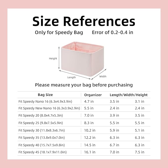 DGAZ Silk Purse Organizer Insert Fits LV Speedy 16/20/25/30/35/45 bags，Silky Smooth Bag Organizer，Luxury Handbag & Tote Shaper（Pink，SP35）