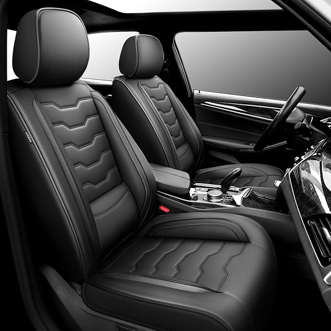Fit Rogue Car Seat Covers Compatible with Nissan Rogue 2011-2025 2026 - Premium Leather， Waterproof Breathable， All-Weather Seat Cushion Protecto&Airbag Compatible (2 Front Seat Black)