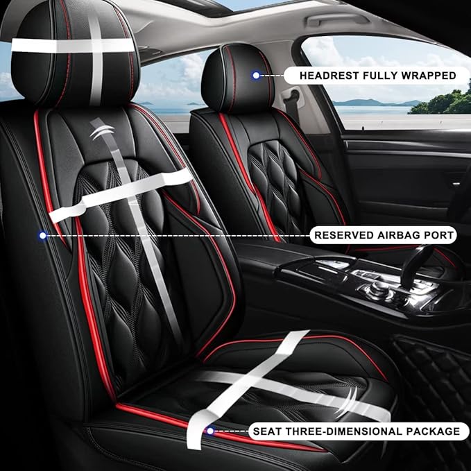 AOMSAZTO Leather Car Seat Covers Front Seat 2 Seats Vehicle Cushion Cover Waterproof Universal Fit for Most Cars Vehicle Sedans SUV Truck Tacoma Outback Rogue RAV4 Civic Tiguan Jetta Black
