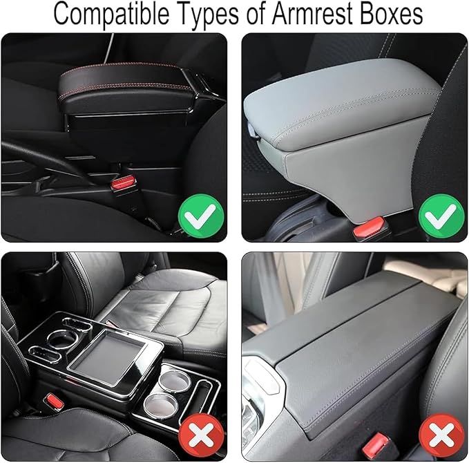 Car Armrest Cushion for Isuzu D-MAX MU-X 2015-2025, Center Console Covers Pad Leather Accessories, Arm Rest Protector Mat with Side Storage Bag for SUV/Sedan/Truck, B/Black-Red