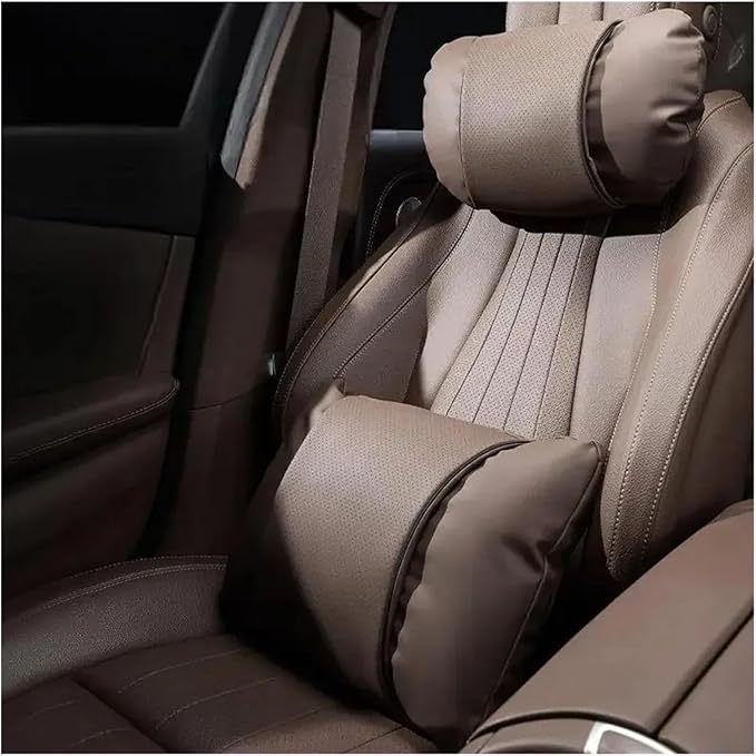 1/2PCS PU Leather Car Neck Pillow & Lumbar Support Cushion, Breathable Universal Seat Headrest Waist Pad, Soft Support Cushion for Daily Driving and Travel(F Style)