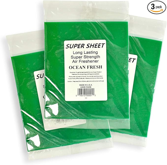 Super Sheet Large (8"x7") Under Seat Car Air Freshener, 3-PACK (Ocean Fresh)