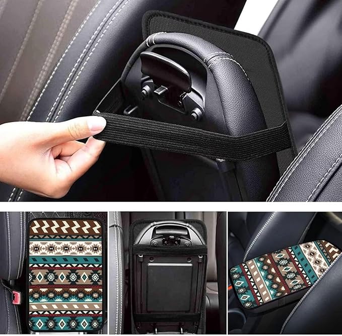 Aztec Print Auto Armrest Seat Box Cover Protector Decorative Dust-Proof Car Center Console Armrest Cushion Cover Pad, Car Accessories for Most Vehicle
