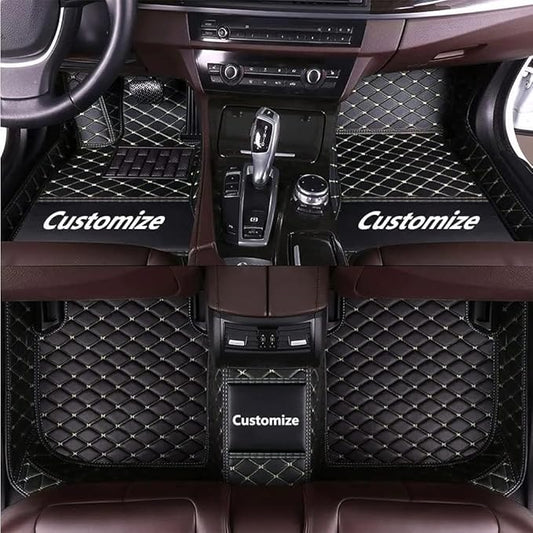 Customize Making Car Floor Mats for 99.99% Sedan SUV Pickup Truck Full Coverage Men Women Cute Leather Protection Pads Non-Slip Floor Liners (Black Beige Thread)