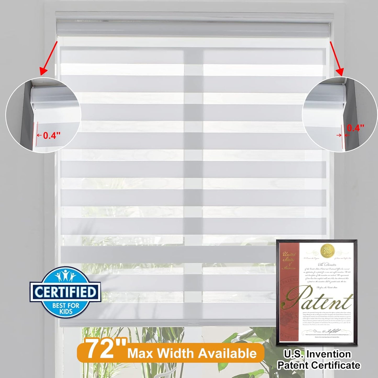 Persilux Cordless Zebra Blinds, Dual Layer Roller Shades (22" W x 72" H, White) Free-Stop for Doors, Light Control Day and Night, Light Filtering Sheer for Home