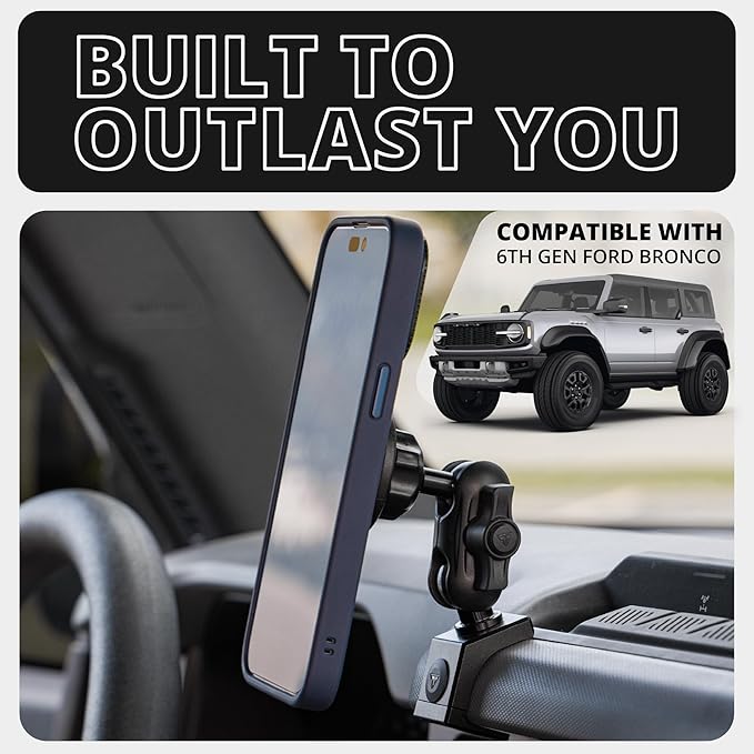 Tackform LINK Phone Mount with Top Dash Clip - Compatible with 2021-2025 Ford Bronco | Aluminum | Zero Slip, Anti-Scratch | Universal Magnetic Phone Holder | 2" Arm | Yellow | (NOT MAGSAFE Compatible)