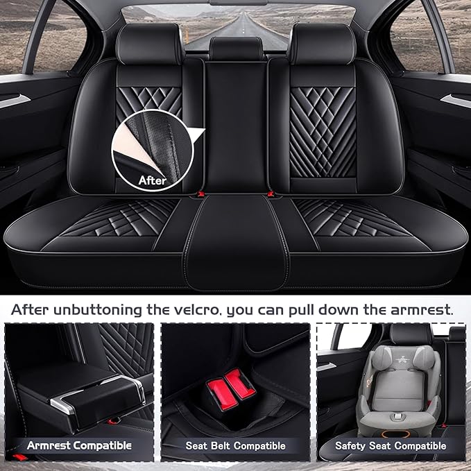 Truck Seat Covers for Ford F350 2011-2026, Waterproof Premium Leather Full Coverage Car Seat Covers, Muscle Sport Style Auto Interior Seat Cover Sets (Full Set/Black)