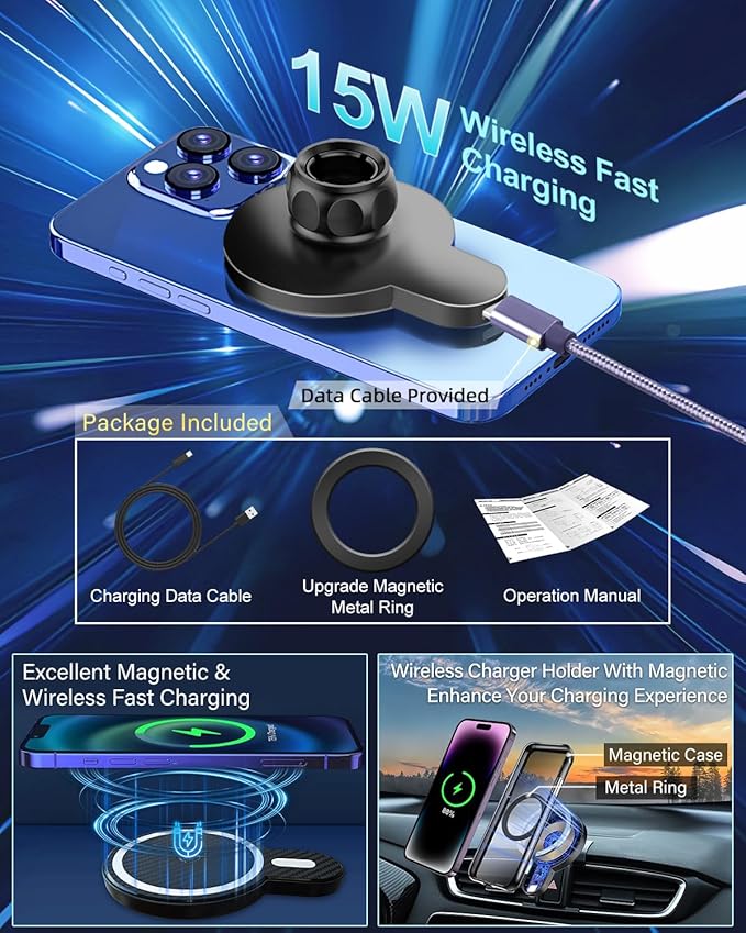 PZK Car Phone Mount for Mazda CX-30 CX30 2019-2022 2023 2024 2025 Accessories Custom Air Vent Car Phone Mount Magnetic 15W Fast Wireless Charger Hands Free 360° Rotation Phone Automobile Cradles