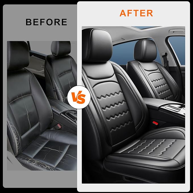 CX-7 Car Seat Covers Custom Fit for Mazda CX-7 2007-2012, Full Coverage Premium Leather Waterproof Breathable Seat Covers, Automotive Seat Protectors, Airbag Compatible(2 Front Seats, Black)