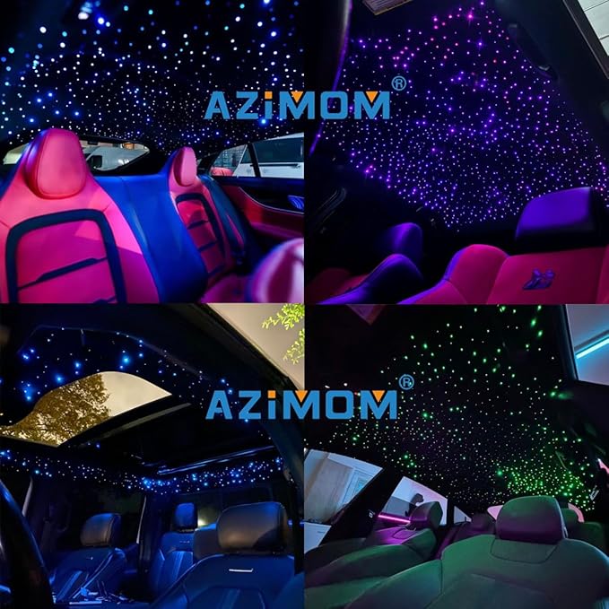 AZIMOM Dual Port 16W Twinkle Bluetooth Fiber Optic Lights Star Ceiling Light Kits Mixed860pcs*13.1ft Fibers Strands Sound Activated RGBW APP/Remote Light Engine for Car Home Starlight Headliner Decor