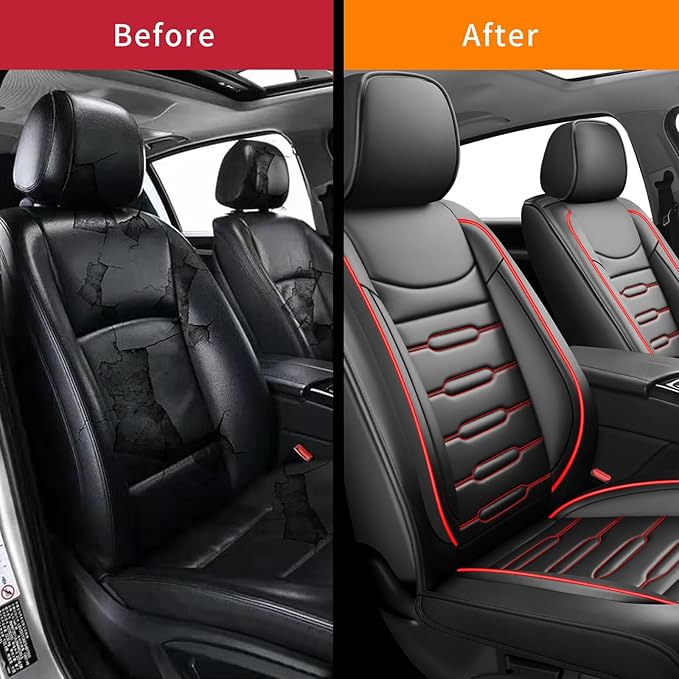 Fit Forester Car Seat Covers for Subaru Forester 2007-2025 2026 - Upgraded Premium Waterproof & Breathable Leather, Airbag Compatible, All-Weather Seat Cushion Protector (2 Front/Black+Red)