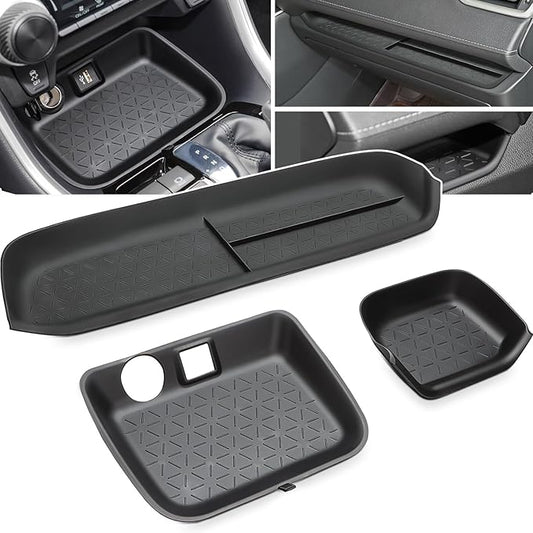 auovo Passenger Storage Organizer Mat Compatible with Toyota RAV4 Accessories 2025 2024 2023 2022 2021 2020 2019 RAV-4 Drivers Side Cubby Organizer Passenger Glove Box Organizer Tray (3PCS)