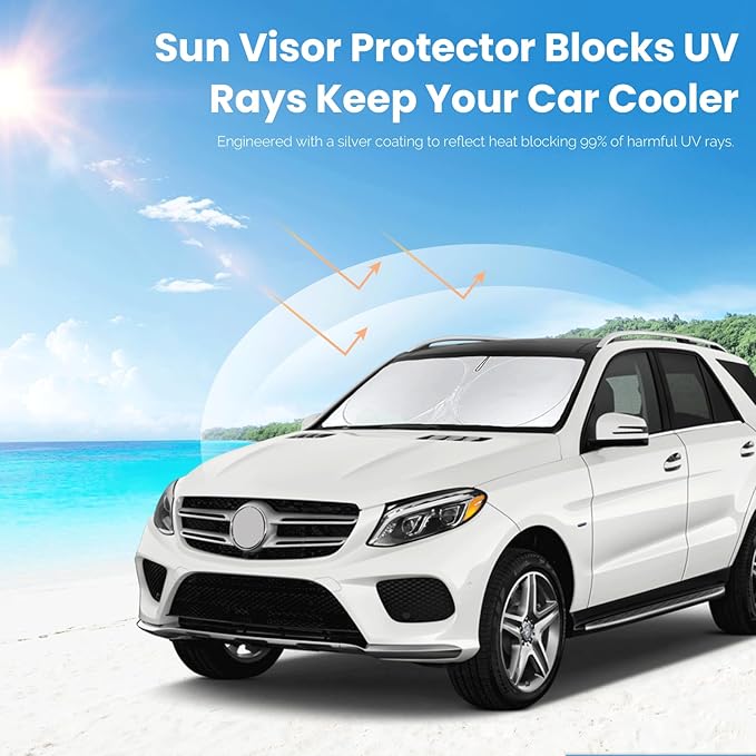 Custom Fit GLE Windshield Sunshade for 2012-2018 2019 Mercedes Benz GLE Class Accessories Front Window Shades Shield for GLE 450 GLE 350 Cover for Windshield Sun Visor Protector Blocks UV Rays