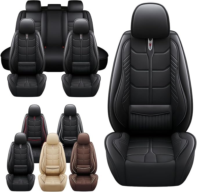 Leather Car Seat Covers Fit for Toyota Sequoia 2001-2024, 5 Seater Car Seat Cover, Premium Waterproof, Scratch Resistant Car Interior Accessories (Full Set Black)