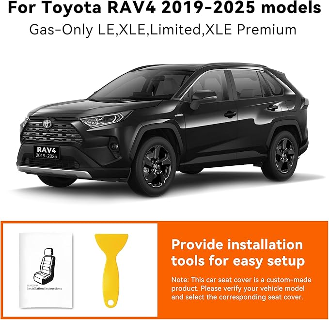 Custom Fit RAV4 Seat Cover for Toyota RAV4 2019 2020 2021 2022 2023 2024 2025 LE,XLE,Limited,XLE Premium,Faux Leather,2-Row Full Set,(Beige)