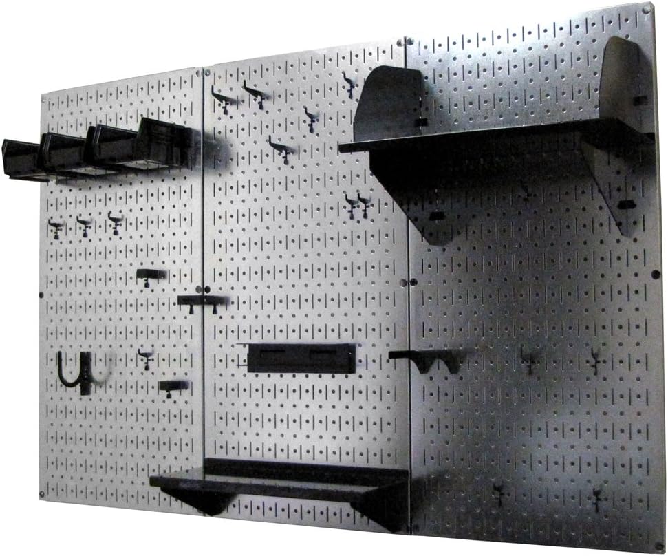 Wall Control Pegboard Organizer 4 ft. Metal Pegboard Standard Tool Storage Kit with Galvanized Toolboard and Black Accessories
