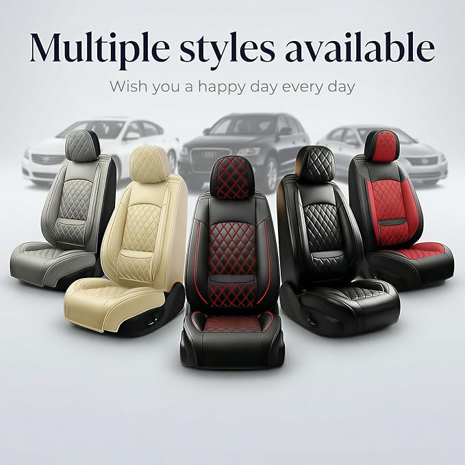 Santa Fe Seat Covers Custom Fit for Hyundai Santa Fe 2007-2026 (Only 5-Seat Version) - Full Set Premium Leather, Waterproof, All-Weather, Airbag Compatible, Car Seat Protectors (Red)