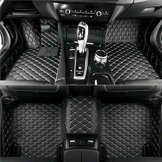Yaruicar Custom Personalized Floor Mats for Cars Luxury Full Coverage All Car Floor Mats Anti-Slip Leather Car Mat Set Trucks & SUVs Trucks Automotive Floor Mats Liners (Black Gold)
