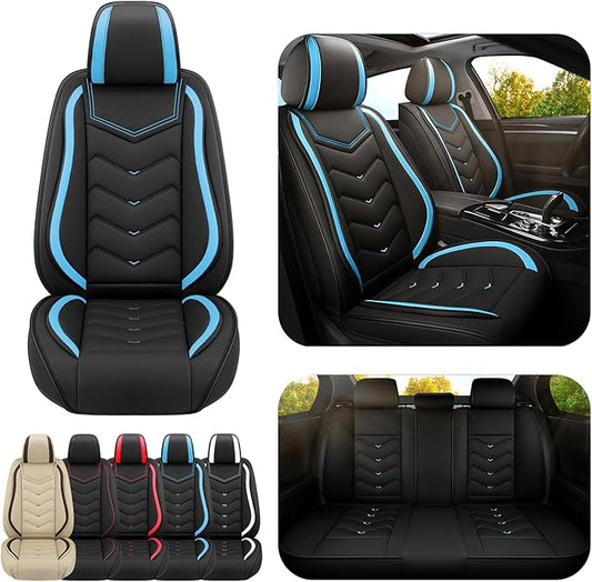 Car Seat Covers for Mitsubishi Outlander 2003-2026, Premium Nappa Leather Car Seat Cover, Stylish Sport Seat Covers， Automobile Seat Cover Sets.(Standard 5 Seats/Black Blue)