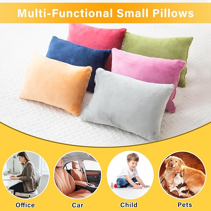 2 Pack Small Pillow, Memory Foam Mini Pillow 11 X 7 Inches for Travel, Sleeping, Nap and Neck, Knee, Lumbar Support, Tiny Cushion for Pet, Dogs (Grey)