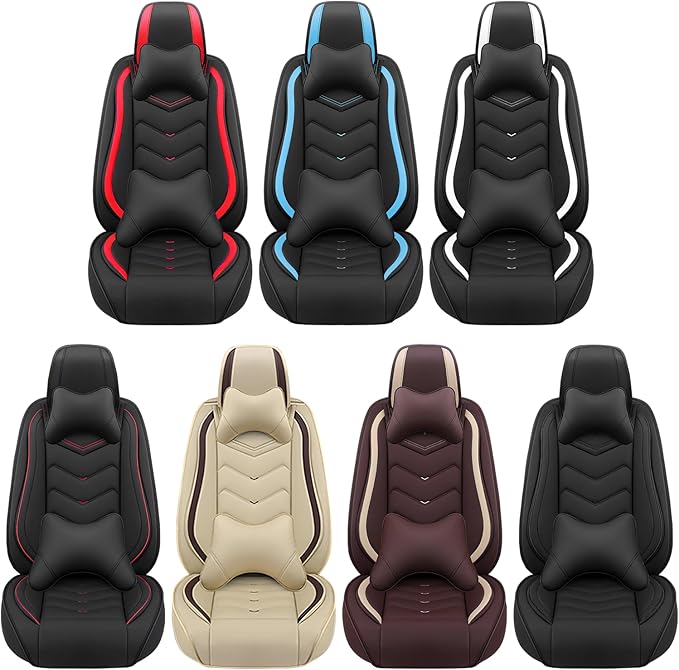 Car Seat Covers Fit for Toyota rav4 2000-2026, Stylish Sport Seat Covers, Waterproof Wear-Resistant Premium Nappa Leather Car Seat Cover.(2 Pcs Front with Pillow/Black White)