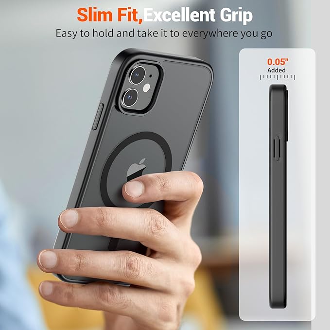 SUPFINE Magnetic for iPhone 12 Case/iPhone 12 Pro Case (Compatible with MagSafe)(Military Grade Drop Protection) Translucent Matte Shockproof Phone Cover,Black