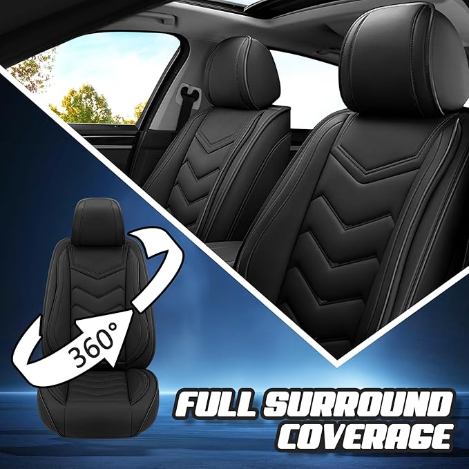 Car Seat Covers for VW Eos 2007-2016, Premium Nappa Leather Car Seat Cover, Stylish Sport Seat Covers， Automobile Seat Cover Sets.(Standard 5 Seats/Pure Black)