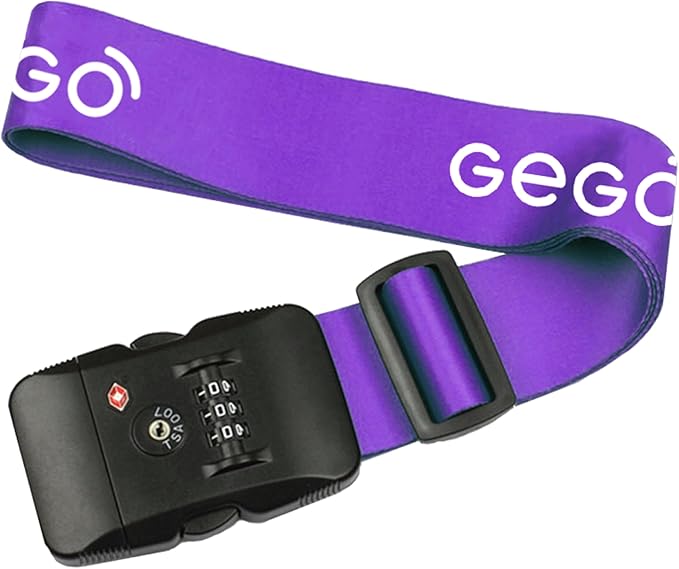 GEGO Premium Travel Kit, Sleep Mask 3D Contoured Eye with Soft Memory Foam, Luggage Tag Waterproof Resistant and Strap with Lock for Luggage TSA Approved (Sleep Mask Purple/Luggage Tag Black)