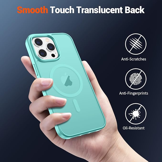 SUPFINE Magnetic for iPhone 15 Pro Case (Compatible with MagSafe) (Military Grade Drop Protection) Translucent Matte Shockproof Phone Cover,Blue Green