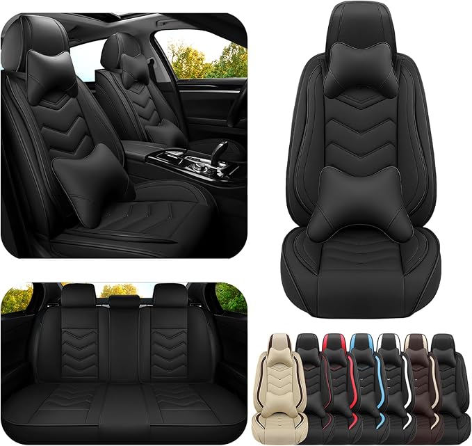 Car Seat Covers for VW Eos 2007-2016, Premium Nappa Leather Car Seat Cover, Stylish Sport Seat Covers， Automobile Seat Cover Sets.(Luxury 5 Seats/Pure Black)